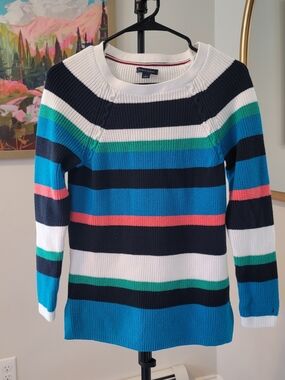 TOMMY HILFIGER Crewneck Blue Multicolor Stripe‎ Sweater Preppy Women's Size M
